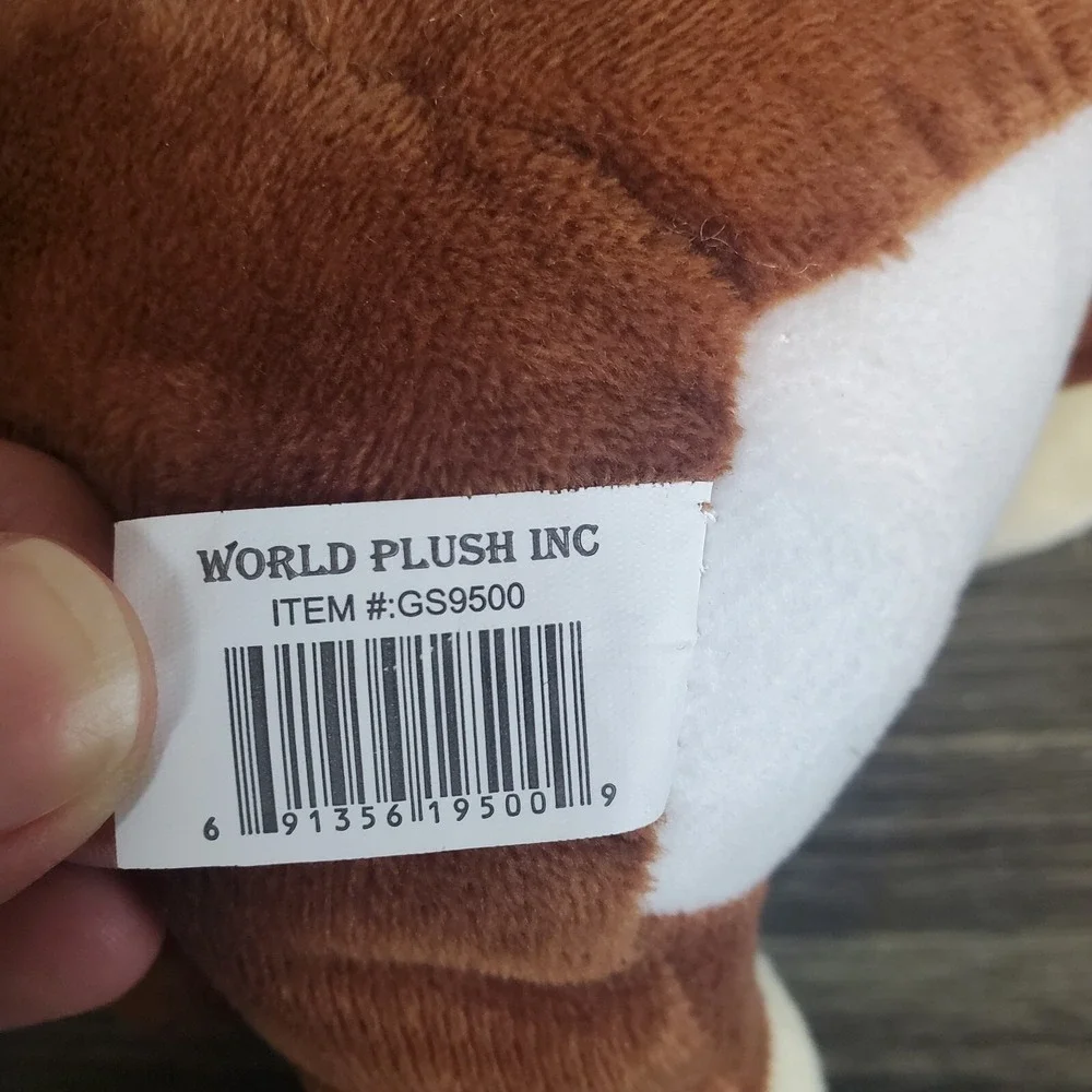 World Plush Brown And Cream Monkey With Embroidered‎ Paw Print On Belly + Ribbon
